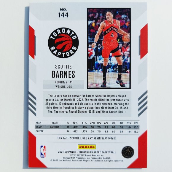 Toronto Raptors (Scottie Barnes) - BKBL [28_SB4] - Rookie Card (RC) - Picture 3 of 3